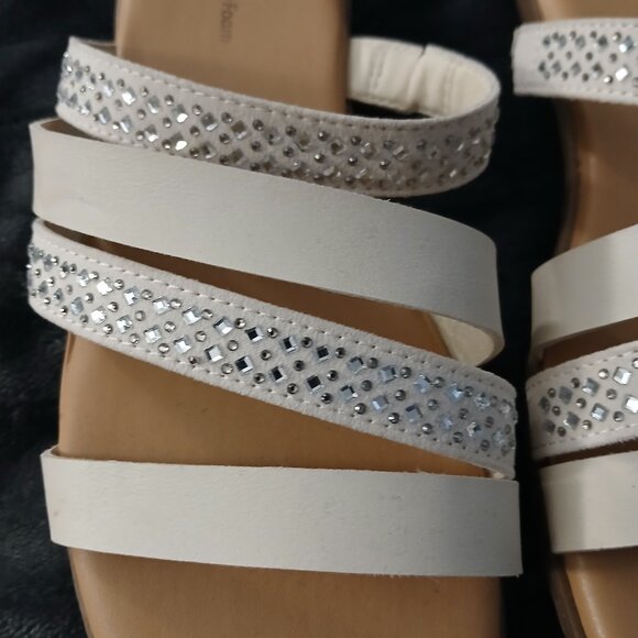 White Rhinestone Slide Sandals - Picture 2 of 4